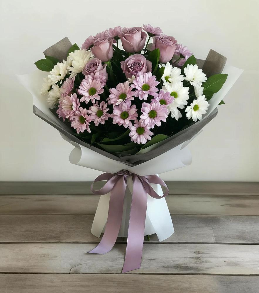 Букет цветов из: Хризантемы и Розы в Новые Лапсары