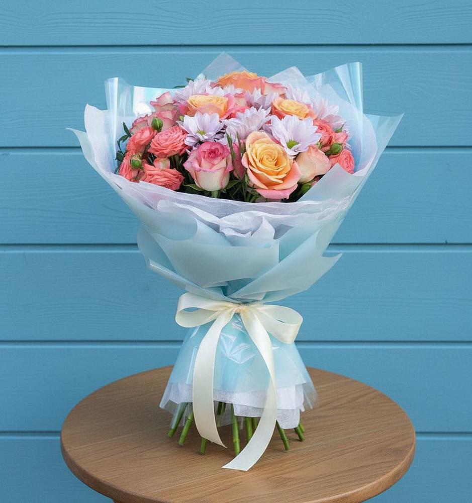 Букет цветов из: Хризантемы и Розы в Новые Лапсары