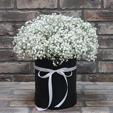 Цветочная композиция из Гипсофила в шляпной коробке в Новые Лапсары